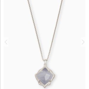 Kacey Silver Long Pendant Necklace Slate Cat Eye